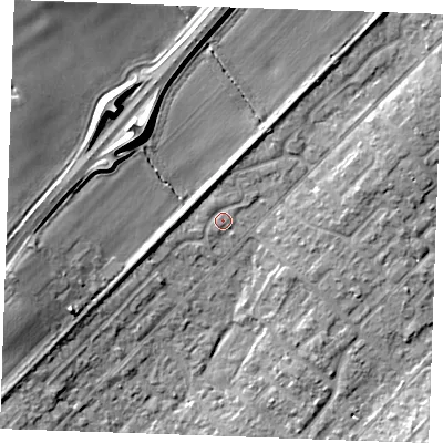 Shaded relief map of the ground around SS178BL, computed from Environment Agency LiDAR. The ground here sits at about 11 m above sea level and falls 12 m across the surrounding 800 m. Surface water reaching this point runs off ground lying to the north-west, 9.8 m higher.
