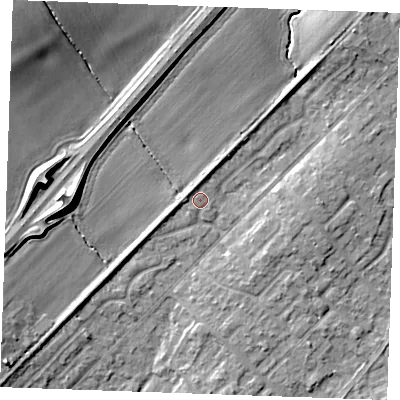Shaded relief map of the ground around SS178DA, computed from Environment Agency LiDAR. The ground here sits at about 12 m above sea level and falls 15 m across the surrounding 800 m. Surface water reaching this point runs off ground lying to the north-west, 1.3 m higher.