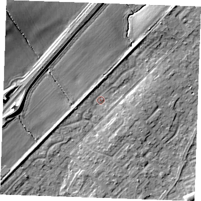 Shaded relief map of the ground around SS178DH, computed from Environment Agency LiDAR. The ground here sits at about 12 m above sea level and falls 14 m across the surrounding 800 m. Surface water reaching this point runs off ground lying to the north-east, 5.0 m higher.