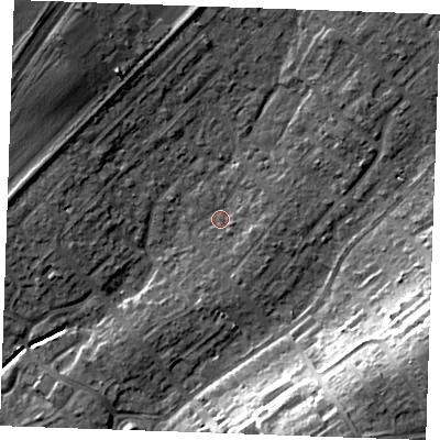 Shaded relief map of the ground around SS178DS, computed from Environment Agency LiDAR. The ground here sits at about 9 m above sea level and falls 20 m across the surrounding 800 m. Surface water reaching this point runs off ground lying to the north-west, 5.1 m higher.