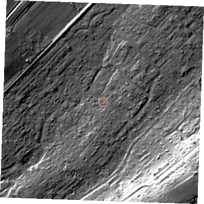 Shaded relief map of the ground around SS178DZ, computed from Environment Agency LiDAR. The ground here sits at about 10 m above sea level and falls 20 m across the surrounding 800 m. Surface water reaching this point runs off ground lying to the east-north-east, 2.6 m higher.