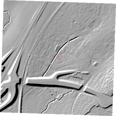Shaded relief map of the ground around SS178QS, computed from Environment Agency LiDAR. The ground here sits at about 7 m above sea level and falls 15 m across the surrounding 800 m. Surface water reaching this point runs off ground lying to the south-west, 12.0 m higher.