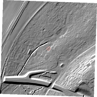 Shaded relief map of the ground around SS178RD, computed from Environment Agency LiDAR. The ground here sits at about 9 m above sea level and falls 20 m across the surrounding 800 m. Surface water reaching this point runs off ground lying to the south-west, 10.9 m higher.