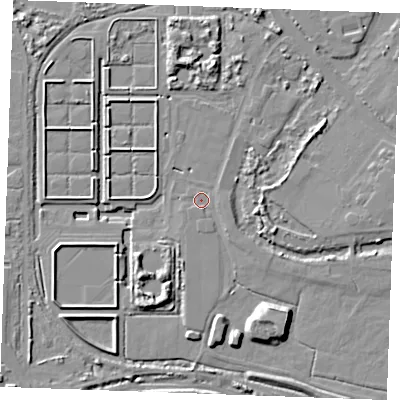 Shaded relief map of the ground around SS179GA, computed from Environment Agency LiDAR. The ground here sits at about 3 m above sea level and falls 9 m across the surrounding 800 m. Surface water reaching this point runs off ground lying to the south, 0.7 m higher.