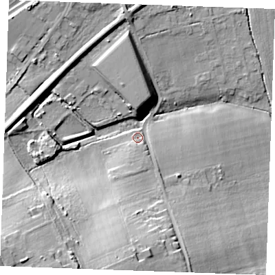 Shaded relief map of the ground around SS179HG, computed from Environment Agency LiDAR. The ground here sits at about 10 m above sea level and falls 35 m across the surrounding 800 m. Surface water reaching this point runs off ground lying to the south-south-west, 21.7 m higher.