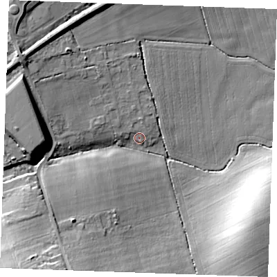 Shaded relief map of the ground around SS179HJ, computed from Environment Agency LiDAR. The ground here sits at about 5 m above sea level and falls 21 m across the surrounding 800 m. Surface water reaching this point runs off ground lying to the west-north-west, 9.2 m higher.