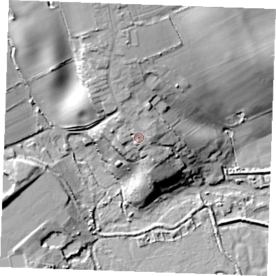 Shaded relief map of the ground around SS179JH, computed from Environment Agency LiDAR. The ground here sits at about 20 m above sea level and falls 27 m across the surrounding 800 m. Surface water reaching this point runs off ground lying to the north-east, 2.2 m higher.