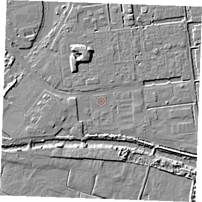 Shaded relief map of the ground around SS179LN, computed from Environment Agency LiDAR. The ground here sits at about 3 m above sea level and falls 8 m across the surrounding 800 m. Surface water reaching this point runs off ground lying to the south-south-west, 3.0 m higher.