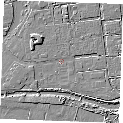 Shaded relief map of the ground around SS179LR, computed from Environment Agency LiDAR. The ground here sits at about 2 m above sea level and falls 8 m across the surrounding 800 m. Surface water reaching this point runs off ground lying to the south-south-west, 3.4 m higher.