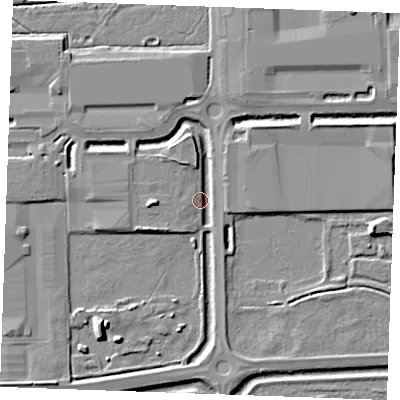Shaded relief map of the ground around SS179PD, computed from Environment Agency LiDAR. The ground here sits at about 3 m above sea level and falls 8 m across the surrounding 800 m. Surface water reaching this point runs off ground lying to the south-west, 7.2 m higher.