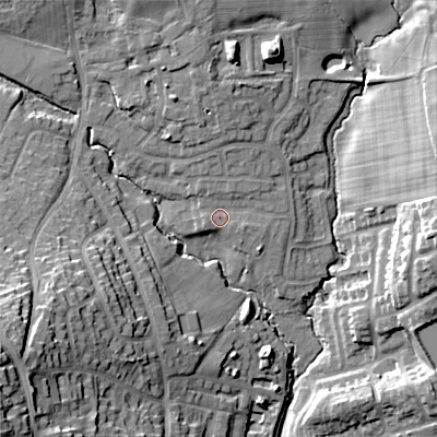 Shaded relief map of the ground around ST101FR, computed from Environment Agency LiDAR. The ground here sits at about 161 m above sea level and falls 35 m across the surrounding 800 m. Surface water reaching this point runs off ground lying to the north, 1.5 m higher.