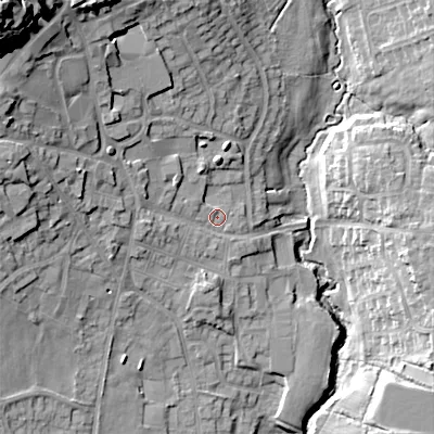 Shaded relief map of the ground around ST101HF, computed from Environment Agency LiDAR. The ground here sits at about 158 m above sea level and falls 45 m across the surrounding 800 m. Surface water reaching this point runs off ground lying to the west-north-west, 1.8 m higher.