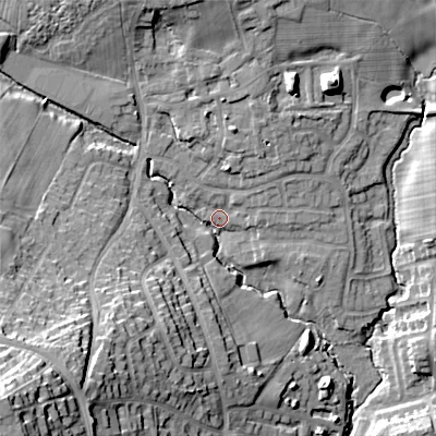 Shaded relief map of the ground around ST101TG, computed from Environment Agency LiDAR. The ground here sits at about 160 m above sea level and falls 42 m across the surrounding 800 m. Surface water reaching this point runs off ground lying to the south-west, 37.3 m higher.