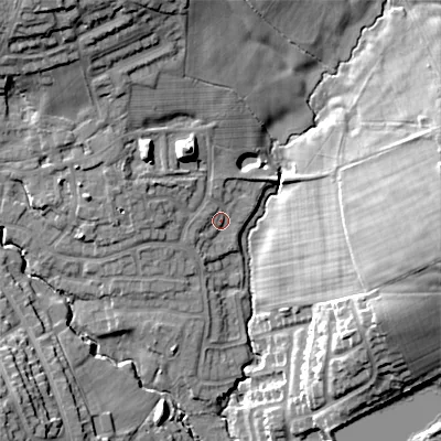 Shaded relief map of the ground around ST101UJ, computed from Environment Agency LiDAR. The ground here sits at about 161 m above sea level and falls 23 m across the surrounding 800 m. Surface water reaching this point runs off ground lying to the north-north-west, 12.7 m higher.