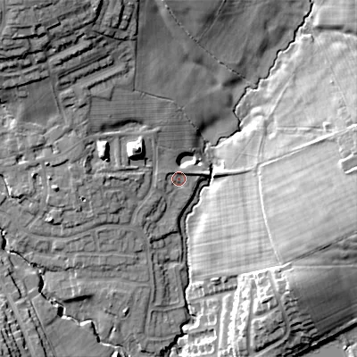 Shaded relief map of the ground around ST101UL, computed from Environment Agency LiDAR. The ground here sits at about 160 m above sea level and falls 24 m across the surrounding 800 m. Surface water reaching this point runs off ground lying to the west, 2.0 m higher.