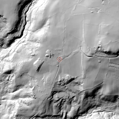 Shaded relief map of the ground around ST102HJ, computed from Environment Agency LiDAR. The ground here sits at about 204 m above sea level and falls 113 m across the surrounding 800 m. Surface water reaching this point runs off ground lying to the east-north-east, 41.9 m higher.