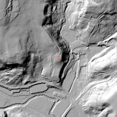 Shaded relief map of the ground around ST102HQ, computed from Environment Agency LiDAR. The ground here sits at about 159 m above sea level and falls 94 m across the surrounding 800 m. Surface water reaching this point runs off ground lying to the north-north-east, 8.1 m higher.