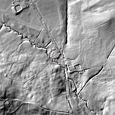 Shaded relief map of the ground around ST102NJ, computed from Environment Agency LiDAR. The ground here sits at about 161 m above sea level and falls 29 m across the surrounding 800 m. Surface water reaching this point runs off ground lying to the north-north-west, 9.3 m higher.