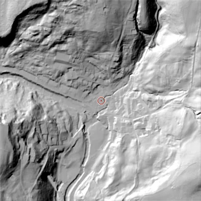 Shaded relief map of the ground around ST103AB, computed from Environment Agency LiDAR. The ground here sits at about 107 m above sea level and falls 83 m across the surrounding 800 m. Surface water reaching this point runs off ground lying to the north-east, 78.4 m higher.