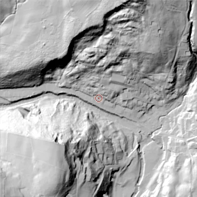 Shaded relief map of the ground around ST103AE, computed from Environment Agency LiDAR. The ground here sits at about 114 m above sea level and falls 88 m across the surrounding 800 m. Surface water reaching this point runs off ground lying to the north-north-east, 21.9 m higher.