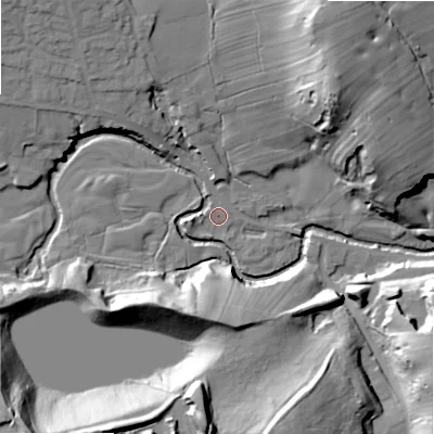 Shaded relief map of the ground around ST103HN, computed from Environment Agency LiDAR. The ground here sits at about 214 m above sea level and falls 42 m across the surrounding 800 m. Surface water reaching this point runs off ground lying to the west, 0.9 m higher.