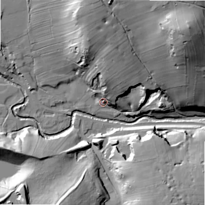 Shaded relief map of the ground around ST103JP, computed from Environment Agency LiDAR. The ground here sits at about 213 m above sea level and falls 65 m across the surrounding 800 m. Surface water reaching this point runs off ground lying to the north, 39.8 m higher.