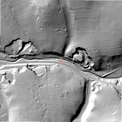Shaded relief map of the ground around ST103JR, computed from Environment Agency LiDAR. The ground here sits at about 208 m above sea level and falls 67 m across the surrounding 800 m. Surface water reaching this point runs off ground lying to the north-north-west, 65.0 m higher.