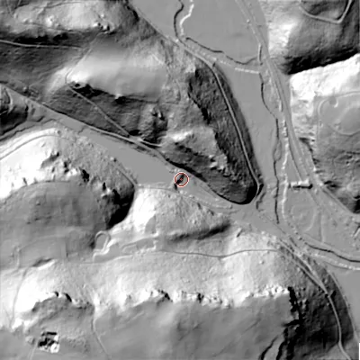 Shaded relief map of the ground around ST104BU, computed from Environment Agency LiDAR. The ground here sits at about 106 m above sea level and falls 98 m across the surrounding 800 m. Surface water reaching this point runs off ground lying to the south, 91.7 m higher.