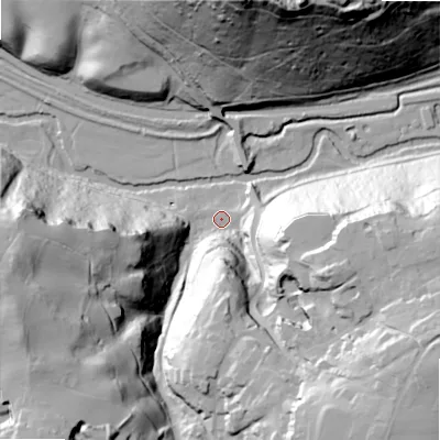 Shaded relief map of the ground around ST104BX, computed from Environment Agency LiDAR. The ground here sits at about 100 m above sea level and falls 86 m across the surrounding 800 m. Surface water reaching this point runs off ground lying to the west, 61.7 m higher.