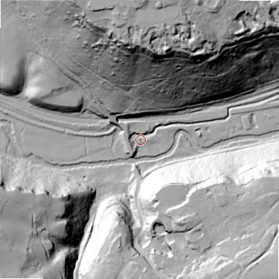Shaded relief map of the ground around ST104BY, computed from Environment Agency LiDAR. The ground here sits at about 97 m above sea level and falls 94 m across the surrounding 800 m. Surface water reaching this point runs off ground lying to the south-west, 7.1 m higher.