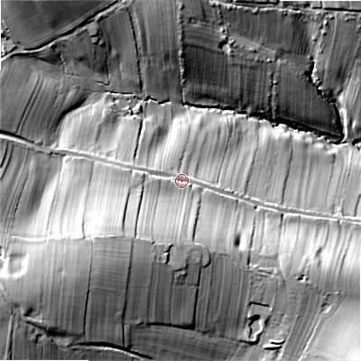 Shaded relief map of the ground around ST104DE, computed from Environment Agency LiDAR. The ground here sits at about 144 m above sea level and falls 49 m across the surrounding 800 m. Surface water reaching this point runs off ground lying to the south-west, 21.2 m higher.