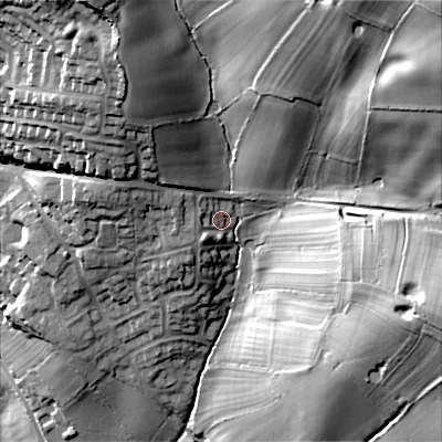Shaded relief map of the ground around ST104JA, computed from Environment Agency LiDAR. The ground here sits at about 145 m above sea level and falls 53 m across the surrounding 800 m. Surface water reaching this point runs off ground lying to the west-north-west, 3.7 m higher.