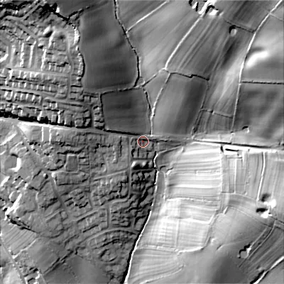 Shaded relief map of the ground around ST104JT, computed from Environment Agency LiDAR. The ground here sits at about 146 m above sea level and falls 54 m across the surrounding 800 m. Surface water reaching this point runs off ground lying to the north-east, 29.4 m higher.