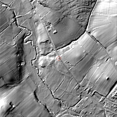 Shaded relief map of the ground around ST104LJ, computed from Environment Agency LiDAR. The ground here sits at about 131 m above sea level and falls 38 m across the surrounding 800 m. Surface water reaching this point runs off ground lying to the east, 6.2 m higher.