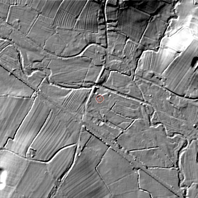 Shaded relief map of the ground around ST104SJ, computed from Environment Agency LiDAR. The ground here sits at about 135 m above sea level and falls 18 m across the surrounding 800 m. Surface water reaching this point runs off ground lying to the north-west, 0.9 m higher.