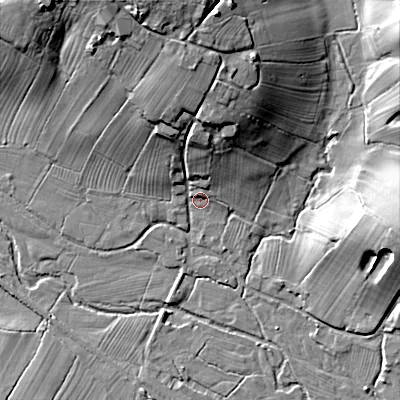 Shaded relief map of the ground around ST104SP, computed from Environment Agency LiDAR. The ground here sits at about 137 m above sea level and falls 27 m across the surrounding 800 m. Surface water reaching this point runs off ground lying to the north, 19.3 m higher.