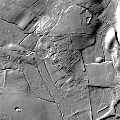 Shaded relief map of the ground around ST119EN, computed from Environment Agency LiDAR. The ground here sits at about 189 m above sea level and falls 21 m across the surrounding 800 m. Surface water reaching this point runs off ground lying to the north-north-east, 2.4 m higher.