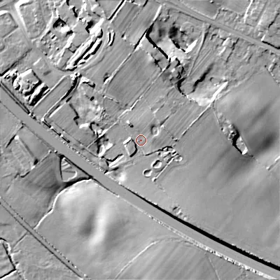 Shaded relief map of the ground around ST119FQ, computed from Environment Agency LiDAR. The ground here sits at about 173 m above sea level and falls 22 m across the surrounding 800 m. Surface water reaching this point runs off ground lying to the north-north-east, 5.0 m higher.