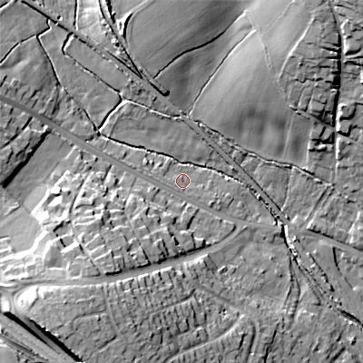 Shaded relief map of the ground around ST119HQ, computed from Environment Agency LiDAR. The ground here sits at about 170 m above sea level and falls 23 m across the surrounding 800 m. Surface water reaching this point runs off ground lying to the west-north-west, 4.7 m higher.
