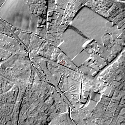 Shaded relief map of the ground around ST119JR, computed from Environment Agency LiDAR. The ground here sits at about 170 m above sea level and falls 28 m across the surrounding 800 m. Surface water reaching this point runs off ground lying to the east, 4.9 m higher.