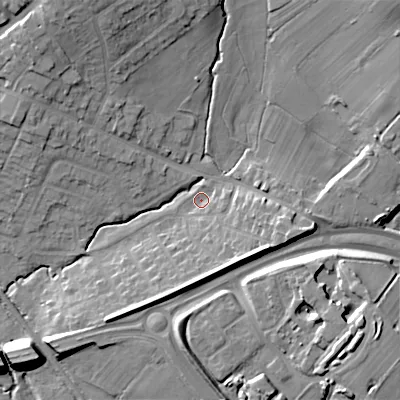Shaded relief map of the ground around ST119NB, computed from Environment Agency LiDAR. The ground here sits at about 169 m above sea level and falls 18 m across the surrounding 800 m. Surface water reaching this point runs off ground lying to the south-east, 8.0 m higher.
