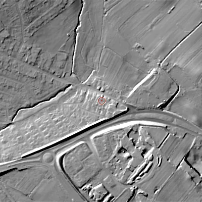 Shaded relief map of the ground around ST119ND, computed from Environment Agency LiDAR. The ground here sits at about 173 m above sea level and falls 16 m across the surrounding 800 m. Surface water reaching this point runs off ground lying to the south-south-east, 3.1 m higher.