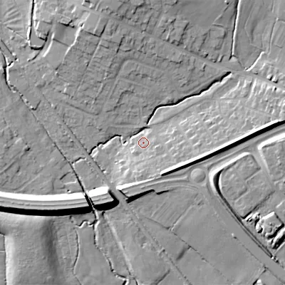 Shaded relief map of the ground around ST119NQ, computed from Environment Agency LiDAR. The ground here sits at about 168 m above sea level and falls 15 m across the surrounding 800 m. Surface water reaching this point runs off ground lying to the south-south-east, 6.8 m higher.