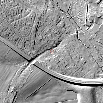 Shaded relief map of the ground around ST119PD, computed from Environment Agency LiDAR. The ground here sits at about 170 m above sea level and falls 22 m across the surrounding 800 m. Surface water reaching this point runs off ground lying to the west-north-west, 16.1 m higher.