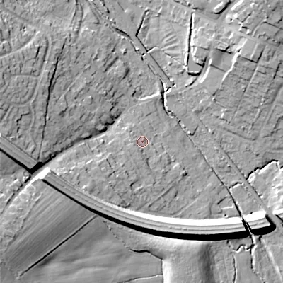 Shaded relief map of the ground around ST119PJ, computed from Environment Agency LiDAR. The ground here sits at about 168 m above sea level and falls 19 m across the surrounding 800 m. Surface water reaching this point runs off ground lying to the south-south-west, 2.2 m higher.