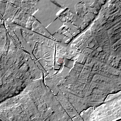 Shaded relief map of the ground around ST119PN, computed from Environment Agency LiDAR. The ground here sits at about 172 m above sea level and falls 22 m across the surrounding 800 m. Surface water reaching this point runs off ground lying to the north-east, 2.3 m higher.