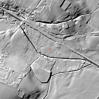 Shaded relief map of the ground around ST119RD, computed from Environment Agency LiDAR. The ground here sits at about 156 m above sea level and falls 24 m across the surrounding 800 m. Surface water reaching this point runs off ground lying to the west, 0.6 m higher.