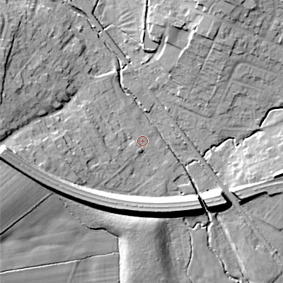 Shaded relief map of the ground around ST119SD, computed from Environment Agency LiDAR. The ground here sits at about 166 m above sea level and falls 17 m across the surrounding 800 m. Surface water reaching this point runs off ground lying to the west-south-west, 6.9 m higher.