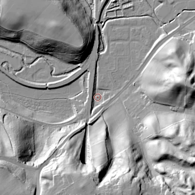 Shaded relief map of the ground around ST137AY, computed from Environment Agency LiDAR. The ground here sits at about 140 m above sea level and falls 55 m across the surrounding 800 m. Surface water reaching this point runs off ground lying to the south-south-west, 4.9 m higher.