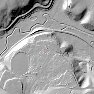 Shaded relief map of the ground around ST137EA, computed from Environment Agency LiDAR. The ground here sits at about 160 m above sea level and falls 48 m across the surrounding 800 m. Surface water reaching this point runs off ground lying to the south, 3.8 m higher.